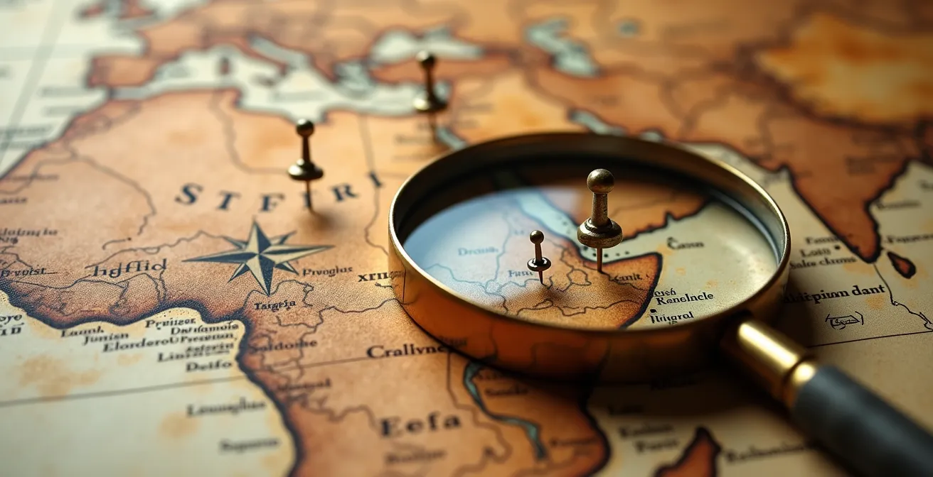 Stilisierte Afrika-Karte mit markierten Premium-Safari-Destinationen