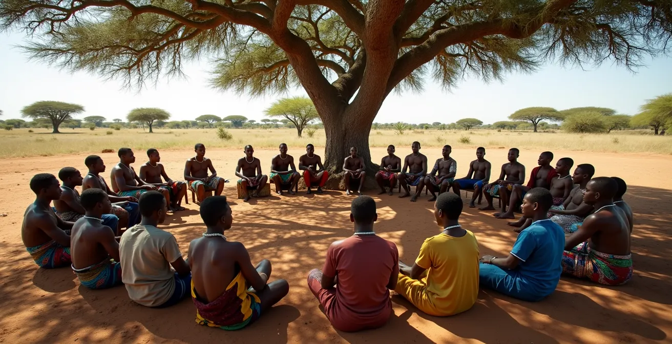 Gemeinschaftsversammlung in einer afrikanischen Conservancy mit lokalen Stakeholdern