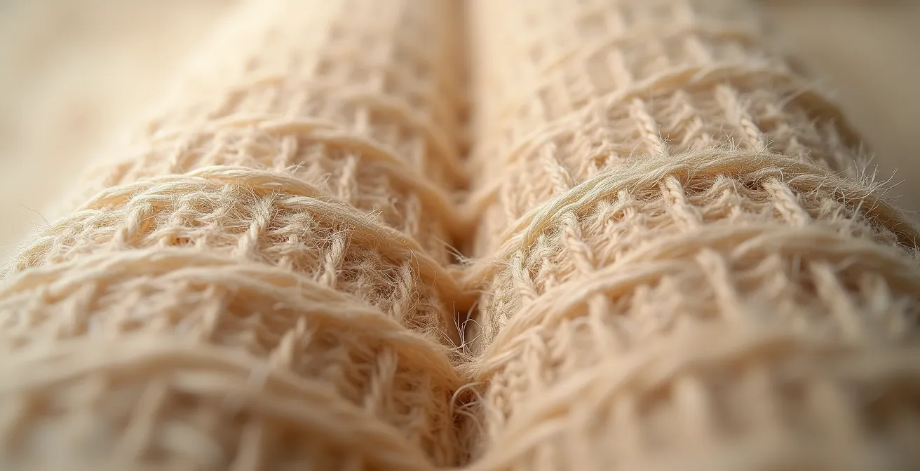 Makroaufnahme von handgefertigten Textildetails im Vergleich zu maschinell hergestellten