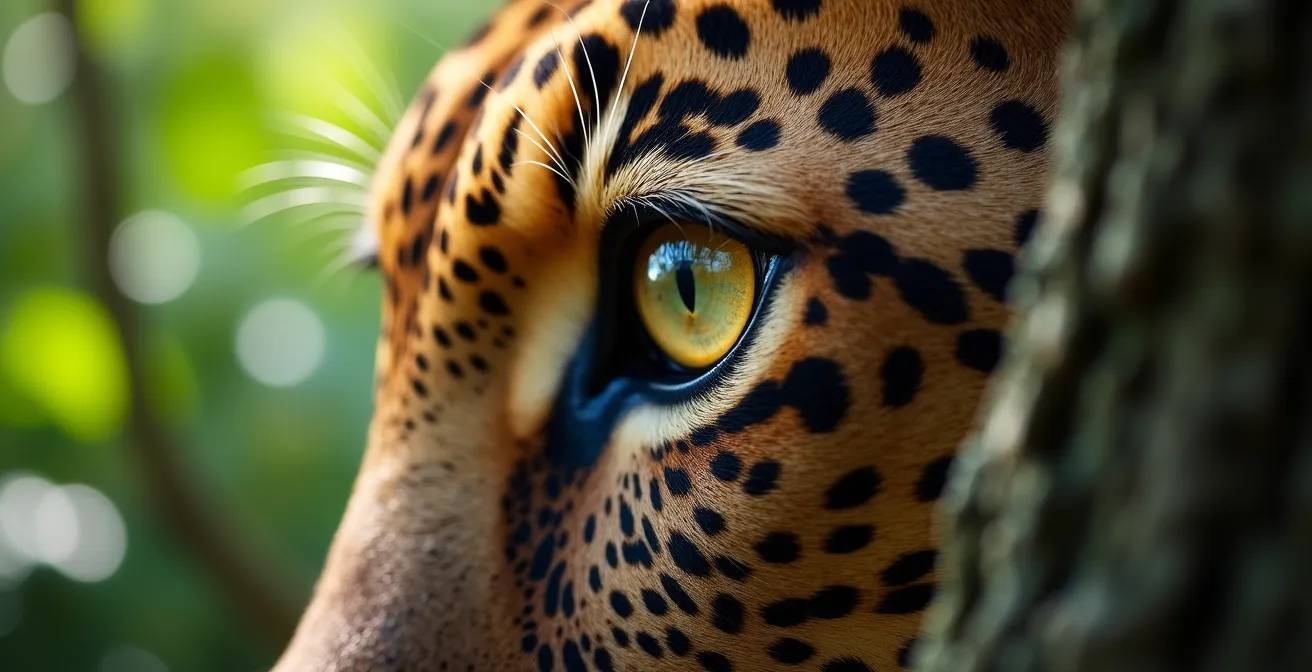 Leopard perfekt getarnt in felsigem Terrain mit dichter Vegetation