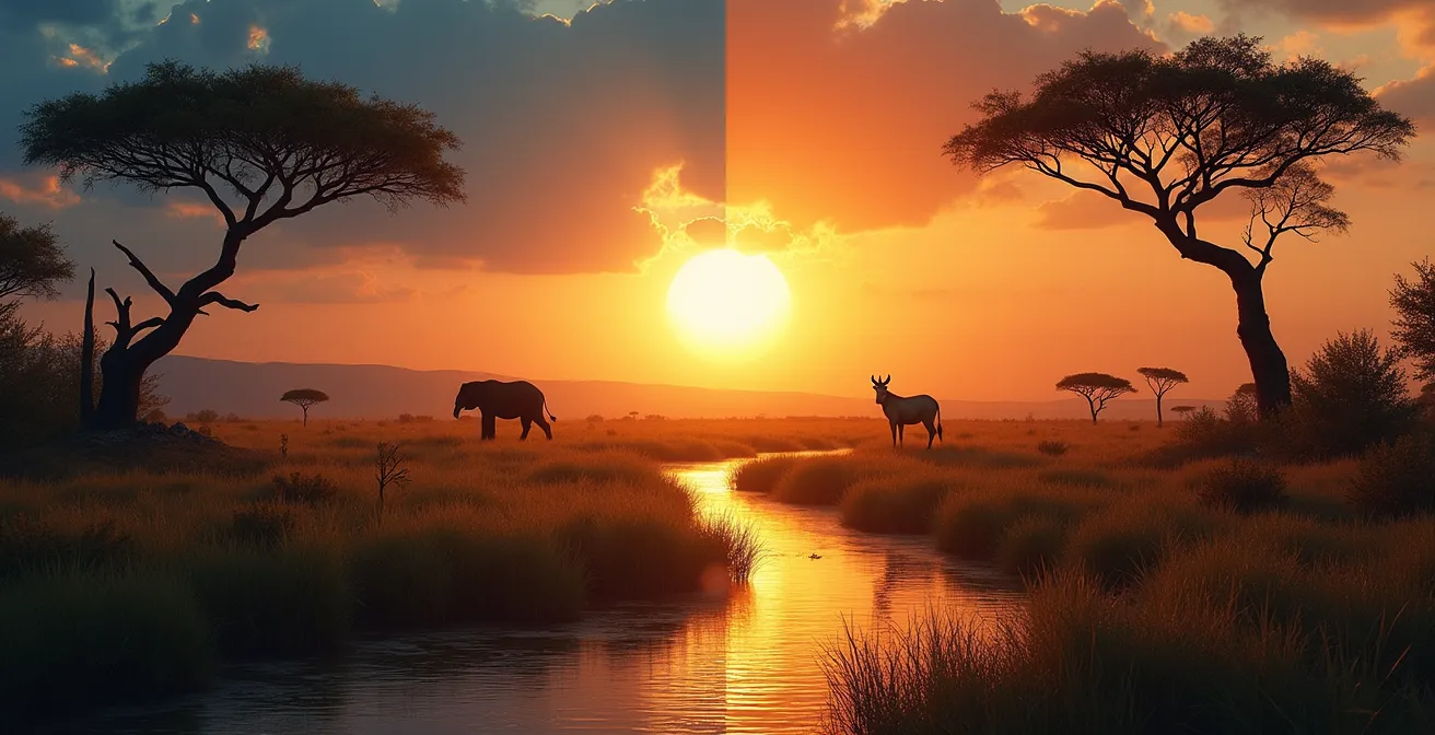 Löwenrudel in der Dämmerung während Neumond-Phase auf der Jagd