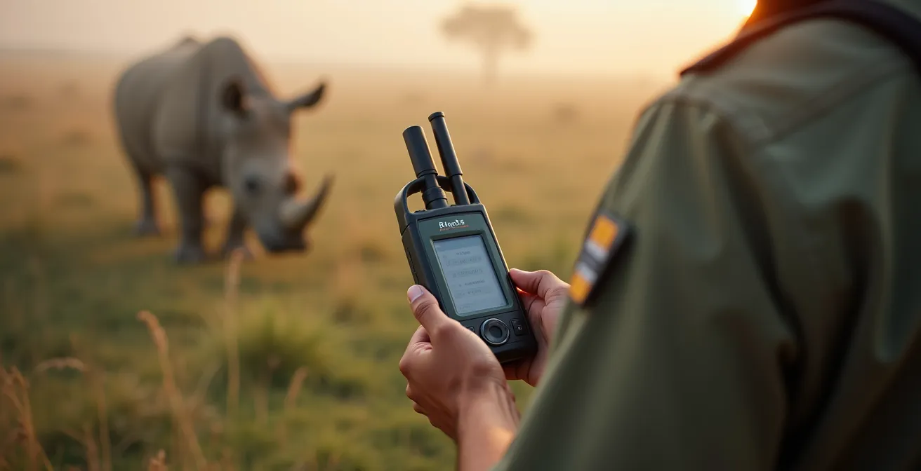 Ranger erfasst Wildtierdaten mit modernen Tracking-Methoden im Feld