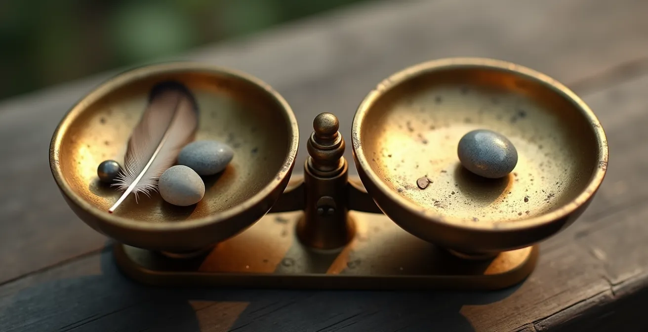 Symbolische Waage mit Safari-Erlebnissen und Geldwert im Gleichgewicht