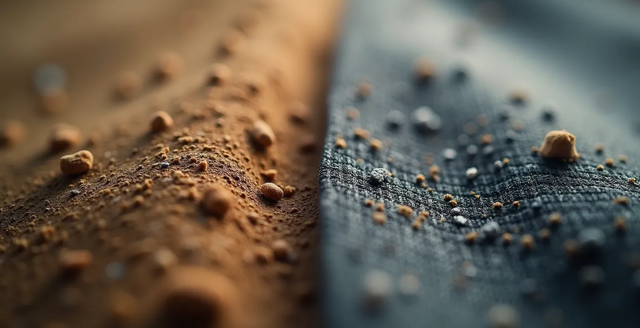 Mikroskopische Nahaufnahme von Safari- und Trekking-Stoffstrukturen im Vergleich