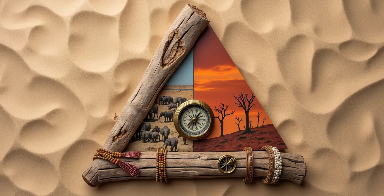 Dreieckige Visualisierung der Safari-Prioritäten mit Tierdichte, Landschaft und Kultur