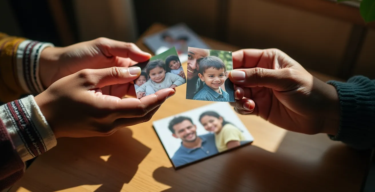 Symbolischer Austausch zwischen Reisenden und Einheimischen durch geteilte Familienfotos