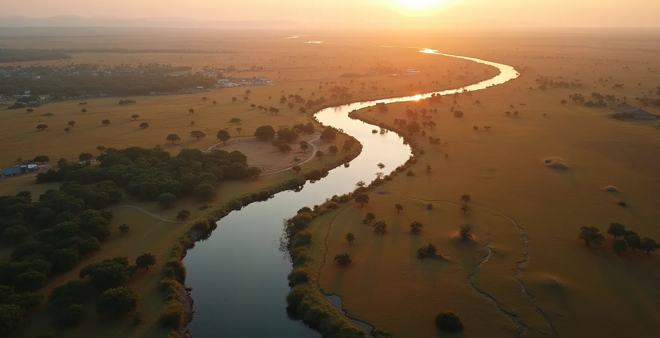 Abstrakte Darstellung eines Flusslaufs der verschiedene Safari-Elemente verbindet