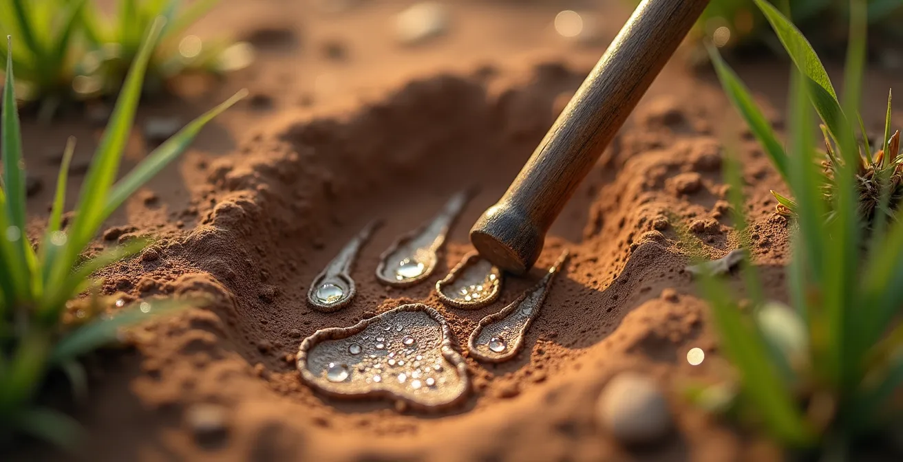 Ranger zeigt Tierspuren im afrikanischen Busch