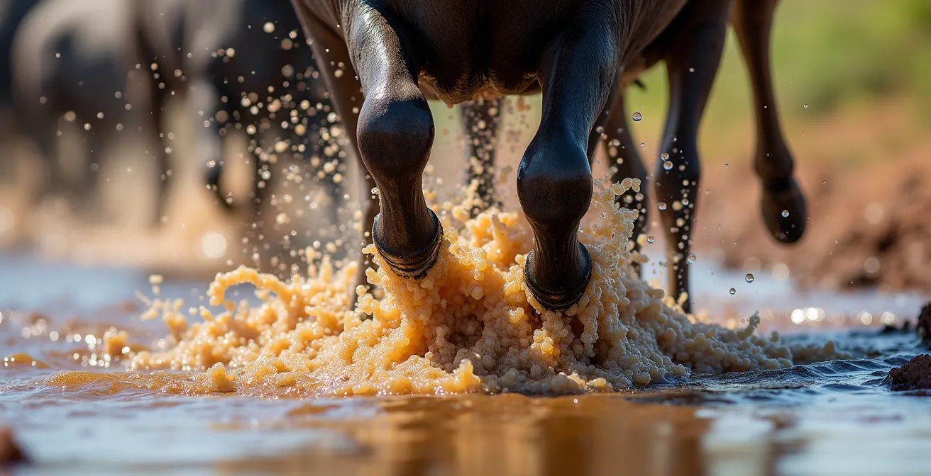 Dramatische Flussüberquerung der Gnuherde am Mara River während der Great Migration