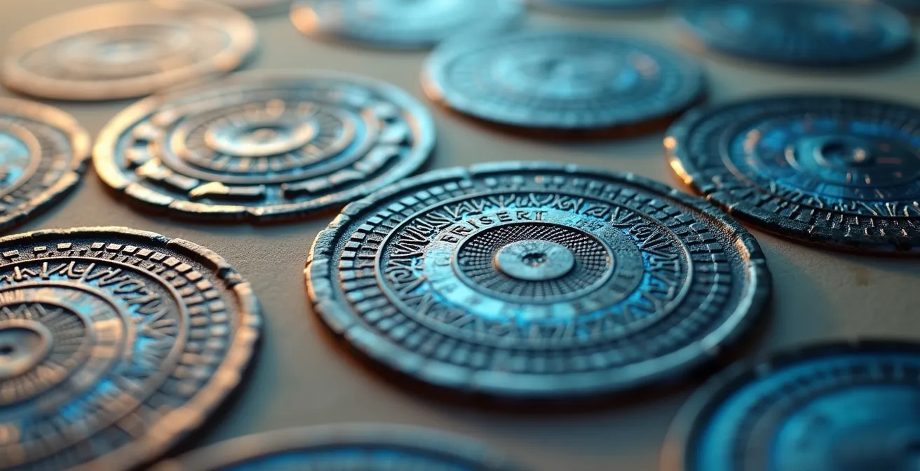 Detailaufnahme von Zertifizierungssiegeln unter der Lupe