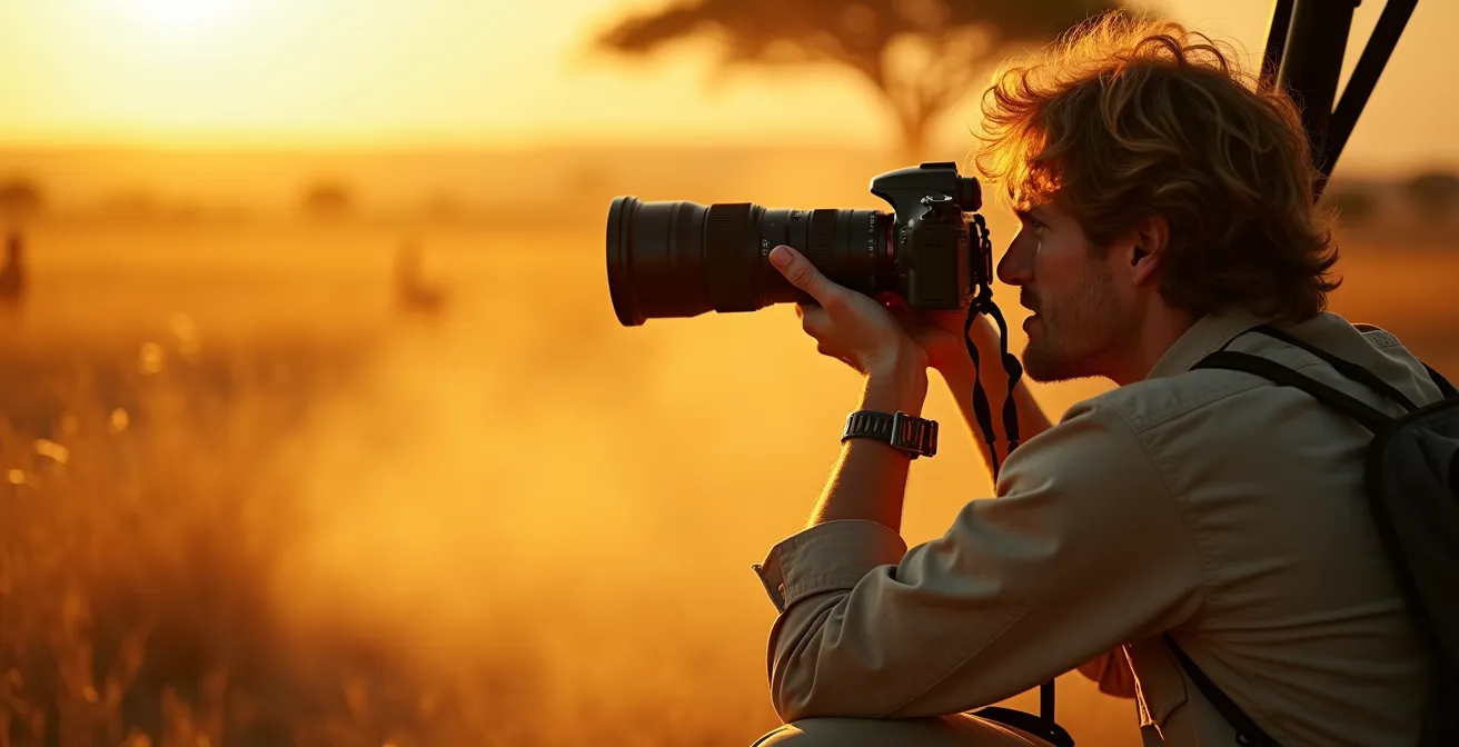 Dramatische Lichtstimmung während der goldenen Stunde auf Safari