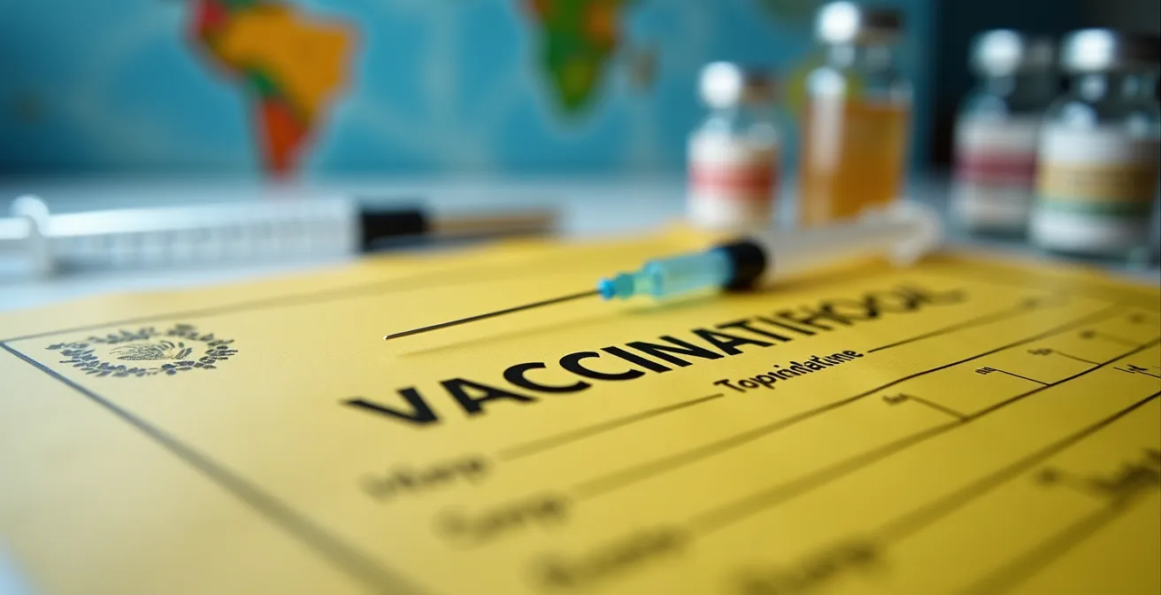 Impfpass mit Stempeln und medizinische Reisevorbereitung