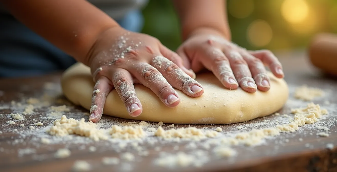 Kinder bereiten Pizza am traditionellen Lehmofen im Safari-Camp zu