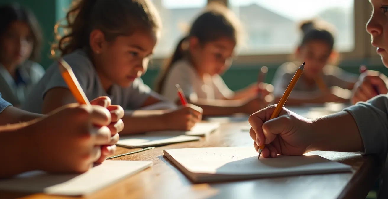 Afrikanische Schulkinder beim gemeinsamen Lernen in von der Lodge unterstütztem Klassenzimmer