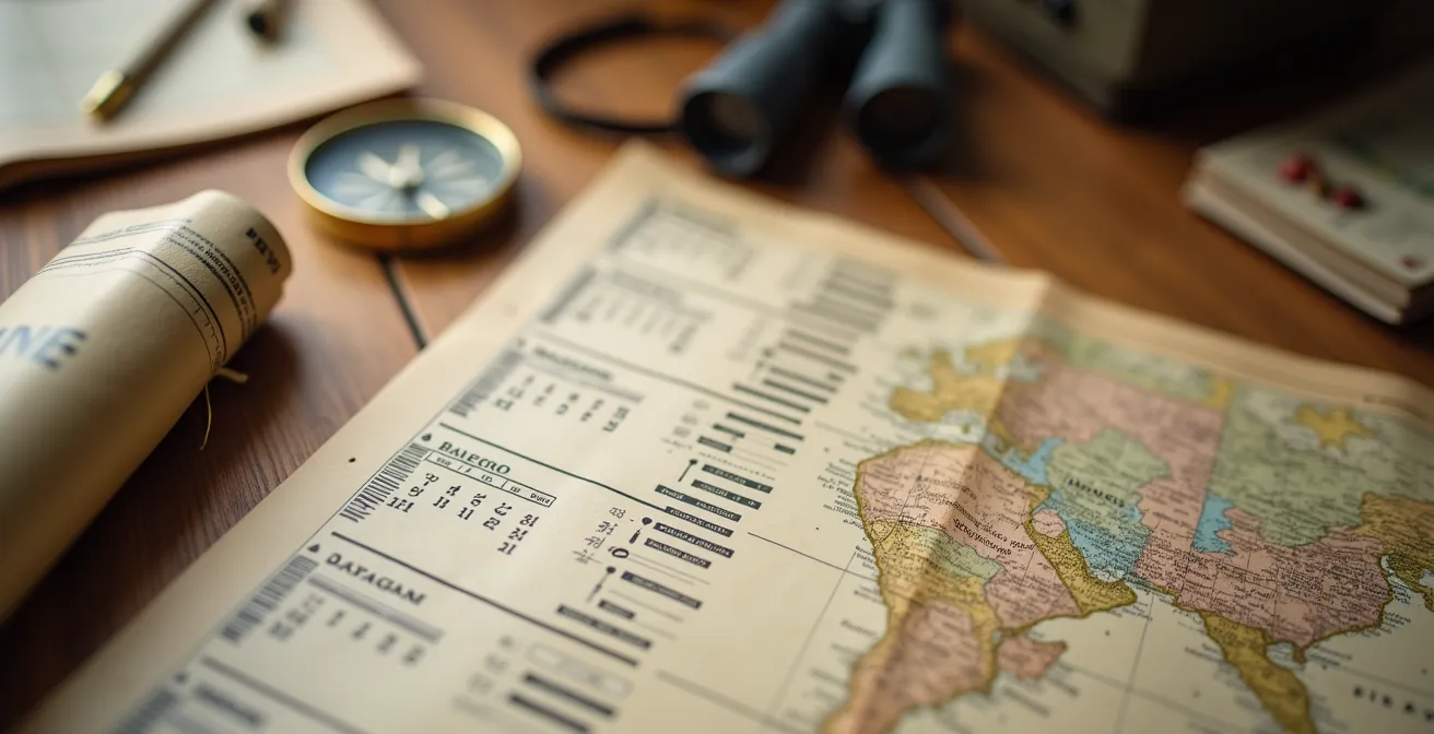 Kalenderblätter und Safari-Karten auf einem Planungstisch
