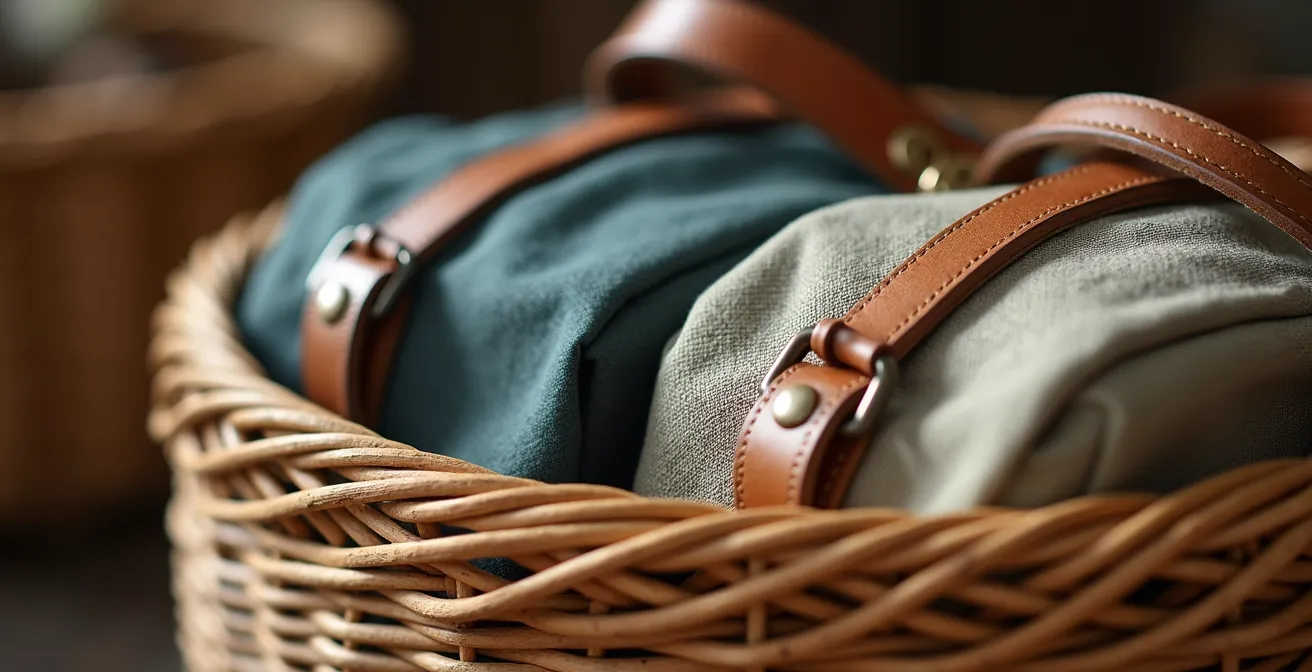 Weiche Duffel Bags sicher im Ballonkorb verstaut, flexibles Gepäck für Safari